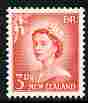 New Zealand 1955-59 QEII 3d vermilion (large numeral)  on white opaque paper unmounted mint, SG 748b, stamps on , stamps on  stamps on qeii, stamps on  stamps on 