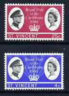 St Vincent 1966 Royal Visit perf set of 2 unmounted mint, SG 250-51, stamps on , stamps on  stamps on royalty, stamps on  stamps on royal visits