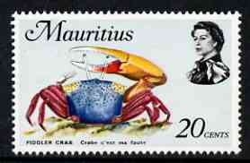 Mauritius 1969-73 Fiddler Crab 20c glazed paper (from def set) unmounted mint, SG 388a, stamps on , stamps on  stamps on marine life