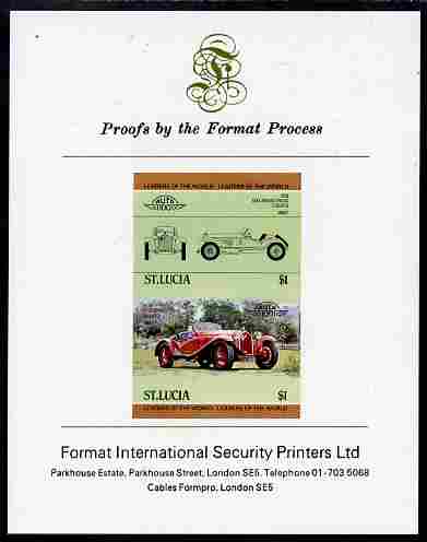 St Lucia 1984 Cars #1 (Leaders of the World) $1 Alfa Romeo (1930) imperf se-tenant proof pair mounted on Format International proof card, stamps on , stamps on  stamps on cars, stamps on  stamps on alfa romeo