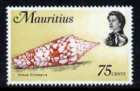 Mauritius 1972-74 Cone Shell 75c glazed paper (from def set) unmounted mint, SG 450, stamps on marine life, stamps on shells
