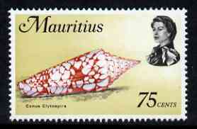 Mauritius 1972-74 Cone Shell 75c glazed paper (from def set) unmounted mint, SG 450, stamps on , stamps on  stamps on marine life, stamps on  stamps on shells