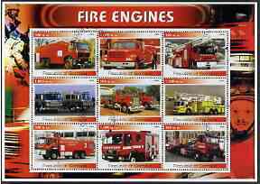 Somalia 2002 Fire Engines #1 perf sheetlet containing set of 9 cto used, stamps on , stamps on  stamps on fire