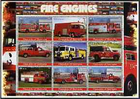 Somalia 2002 Fire Engines #2 perf sheetlet containing set of 9 cto used, stamps on fire