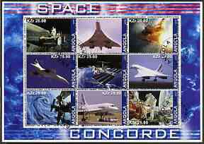 Angola 2002 Concorde & Space perf sheetlet containing set of 9 values cto used, stamps on , stamps on  stamps on space, stamps on  stamps on concorde, stamps on  stamps on aviation