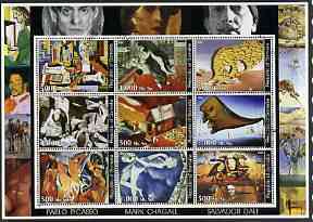 Somalia 2002 Modern Art perf sheetlet containing set of 9 values cto used (Picasso, Chagall & Dali), stamps on arts, stamps on picasso, stamps on chagall, stamps on dali