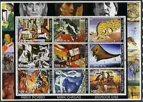 Somalia 2002 Modern Art perf sheetlet containing set of 9 values cto used (Picasso, Chagall & Dali), stamps on , stamps on  stamps on arts, stamps on  stamps on picasso, stamps on  stamps on chagall, stamps on  stamps on dali