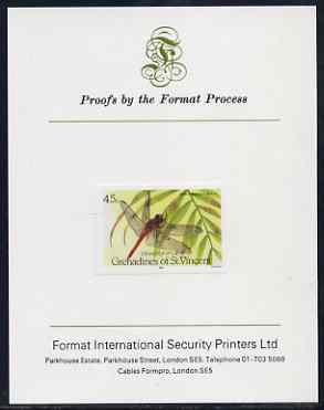 St Vincent - Grenadines 1986 Dragonflies 45c (Brachymesia furcata) imperf proof mounted on Format International proof card, stamps on , stamps on  stamps on insects, stamps on  stamps on dragonflies