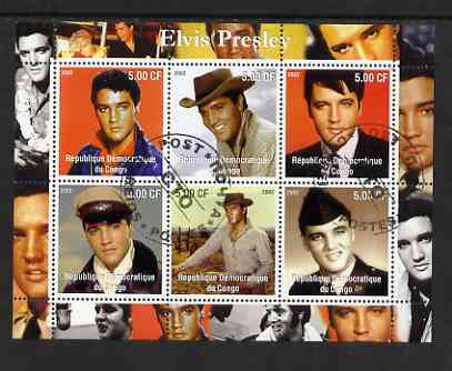 Congo 2002 Elvis Presley perf sheetlet #1 containing set of 6 values cto used, stamps on , stamps on  stamps on personalities, stamps on  stamps on elvis, stamps on  stamps on music, stamps on  stamps on films, stamps on  stamps on entertainments, stamps on  stamps on pops