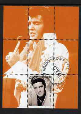 Laos 2000 Elvis Presley perf deluxe sheet #01 (orange background) cto used, stamps on personalities, stamps on elvis, stamps on music, stamps on films, stamps on entertainments, stamps on pops