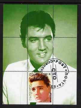 Laos 2000 Elvis Presley perf deluxe sheet #03 (green background) cto used, stamps on , stamps on  stamps on personalities, stamps on  stamps on elvis, stamps on  stamps on music, stamps on  stamps on films, stamps on  stamps on entertainments, stamps on  stamps on pops