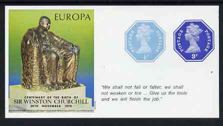 Cinderella - Great Britain 1974 Europa Souvenir Sheet Celebrating Birth of Sir Winston Churchill with 1/2p & 3p octagonal postally valid stamps, with quotation 'Give us the tools ...' unmounted mint, stamps on , stamps on  stamps on europa, stamps on  stamps on churchill, stamps on  stamps on personalities, stamps on  stamps on  ww2 , stamps on  stamps on 