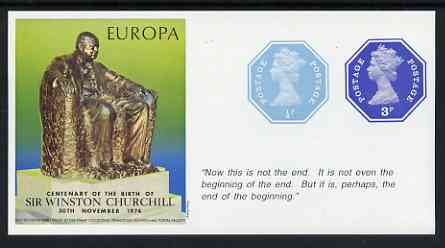 Cinderella - Great Britain 1974 Europa Souvenir Sheet Celebrating Birth of Sir Winston Churchill with 1/2p & 3p octagonal postally valid stamps, with quotation 'This is not the end ...' unmounted mint, stamps on , stamps on  stamps on europa, stamps on  stamps on churchill, stamps on  stamps on personalities, stamps on  stamps on  ww2 , stamps on  stamps on 