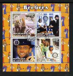 Ivory Coast 2003 The Bee Gees perf sheetlet containing set of 4 values each with Rotary International Logo cto used, stamps on , stamps on  stamps on personalities, stamps on  stamps on entertainments, stamps on  stamps on music, stamps on  stamps on pops, stamps on  stamps on rotary