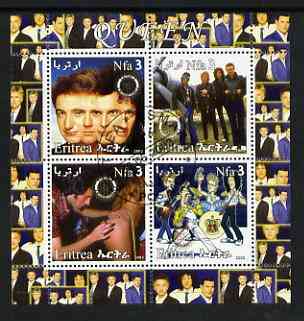 Eritrea 2003 Queen (pop group) #1 perf sheetlet containing set of 4 values each with Rotary International Logo cto used, stamps on , stamps on  stamps on personalities, stamps on  stamps on entertainments, stamps on  stamps on music, stamps on  stamps on pops, stamps on  stamps on rotary