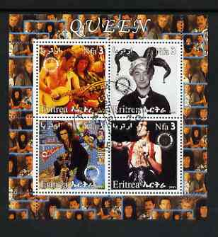 Eritrea 2003 Queen (pop group) #2 perf sheetlet containing set of 4 values each with Rotary International Logo cto used, stamps on personalities, stamps on entertainments, stamps on music, stamps on pops, stamps on rotary