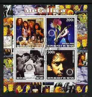 Benin 2003 Metallica #2 perf sheetlet containing set of 4 values each with Rotary International Logo cto used, stamps on personalities, stamps on entertainments, stamps on music, stamps on pops, stamps on rotary, stamps on rock