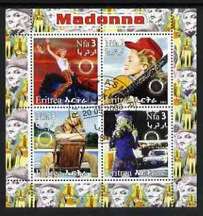 Eritrea 2003 Madonna #1 perf sheetlet containing set of 4 values each with Rotary International Logo cto used, stamps on personalities, stamps on entertainments, stamps on music, stamps on pops, stamps on rotary, stamps on women