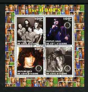 Ivory Coast 2003 The Doors (pop group) perf sheetlet containing set of 4 values each with Rotary International Logo cto used, stamps on , stamps on  stamps on personalities, stamps on  stamps on entertainments, stamps on  stamps on music, stamps on  stamps on pops, stamps on  stamps on rotary, stamps on  stamps on 