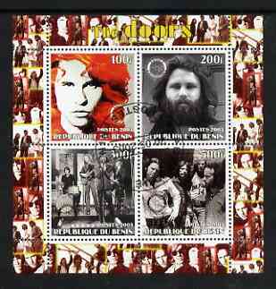 Benin 2003 The Doors (pop group) #1 perf sheetlet containing set of 4 values each with Rotary International Logo cto used, stamps on personalities, stamps on entertainments, stamps on music, stamps on pops, stamps on rotary, stamps on 