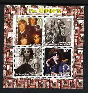 Benin 2003 The Doors (pop group) #2 perf sheetlet containing set of 4 values each with Rotary International Logo cto used, stamps on , stamps on  stamps on personalities, stamps on  stamps on entertainments, stamps on  stamps on music, stamps on  stamps on pops, stamps on  stamps on rotary, stamps on  stamps on 