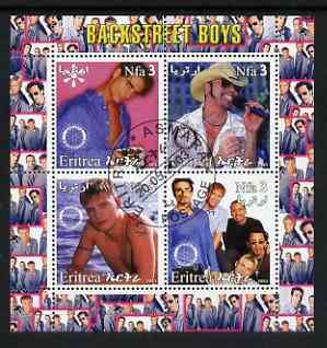 Eritrea 2003 Backstreet Boys perf sheetlet containing set of 4 values each with Rotary International Logo cto used, stamps on , stamps on  stamps on personalities, stamps on  stamps on entertainments, stamps on  stamps on music, stamps on  stamps on pops, stamps on  stamps on rotary