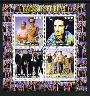 Ivory Coast 2003 Backstreet Boys perf sheetlet containing set of 4 values each with Rotary International Logo cto used, stamps on , stamps on  stamps on personalities, stamps on  stamps on entertainments, stamps on  stamps on music, stamps on  stamps on pops, stamps on  stamps on rotary