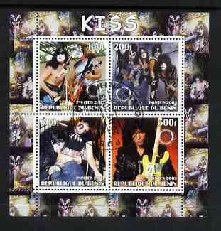 Benin 2003 Kiss #1 perf sheetlet containing set of 4 values each with Rotary International Logo cto used, stamps on , stamps on  stamps on personalities, stamps on  stamps on entertainments, stamps on  stamps on music, stamps on  stamps on pops, stamps on  stamps on rotary, stamps on  stamps on rock