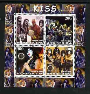 Benin 2003 Kiss #2 perf sheetlet containing set of 4 values each with Rotary International Logo cto used, stamps on personalities, stamps on entertainments, stamps on music, stamps on pops, stamps on rotary, stamps on rock