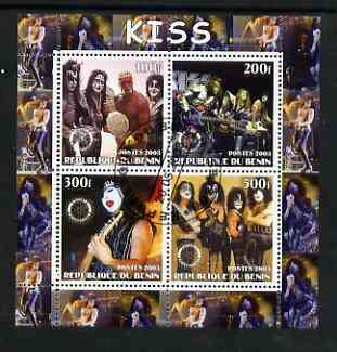 Benin 2003 Kiss #2 perf sheetlet containing set of 4 values each with Rotary International Logo cto used, stamps on , stamps on  stamps on personalities, stamps on  stamps on entertainments, stamps on  stamps on music, stamps on  stamps on pops, stamps on  stamps on rotary, stamps on  stamps on rock