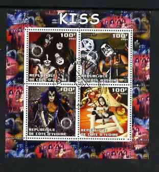 Ivory Coast 2003 Kiss #2 perf sheetlet containing set of 4 values each with Rotary International Logo cto used, stamps on , stamps on  stamps on personalities, stamps on  stamps on entertainments, stamps on  stamps on music, stamps on  stamps on pops, stamps on  stamps on rotary, stamps on  stamps on rock