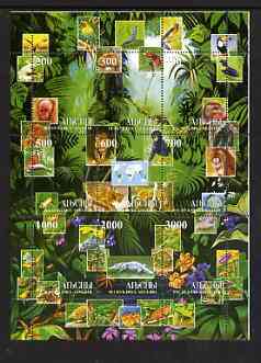 Abkhazia 1999 Wildlife composite perf sheetlet containing 9 values unmounted mint, stamps on animals, stamps on birds, stamps on reptiles