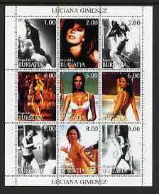 Buriatia Republic 1999 Luciana Gimenez perf sheetlet containing 9 values unmounted mint, stamps on personalities, stamps on entertainments, stamps on films, stamps on cinema, stamps on women