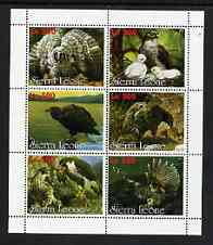 Sierra Leone 1998 Birds of Prey perf sheetlet containing 6 values unmounted mint, stamps on birds, stamps on birds of prey, stamps on owls, stamps on eagles