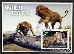 Somalia 2002 Wild Cats #01 perf s/sheet (also showing Baden Powell and Scout & Guide Logos) fine cto used, stamps on cats, stamps on lions, stamps on scouts, stamps on guides