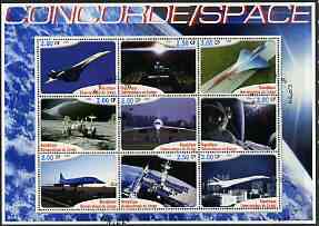 Congo 2002 Concorde & Space perf sheetlet #01 containing set of 9 values fine cto used, stamps on space, stamps on concorde, stamps on aviation