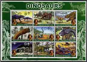 Somalia 2002 Dinosaurs perf sheetlet containing set of 9 values (also showing Baden Powell and Scout & Guide Logos) fine cto used, stamps on , stamps on  stamps on dinosaurs, stamps on  stamps on scouts, stamps on  stamps on guides