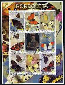 Angola 2000 Butterflies perf sheetlet #02 containing set of 9 values each with Rotary & Scouts Logos, fine cto used, stamps on , stamps on  stamps on butterflies, stamps on  stamps on rotary, stamps on  stamps on scouts