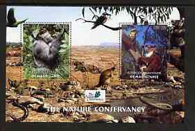 Mauritania 2003 The Nature Conservancy perf m/sheet containing 2 x 150 um values (Apes, Bears & Birds) fine cto used, stamps on wildlife, stamps on birds, stamps on mammals, stamps on environment, stamps on bears, stamps on koalas, stamps on apes, stamps on roos, stamps on snakes, stamps on snake, stamps on snakes, stamps on 