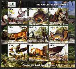 Benin 2003 The Nature Conservancy perf sheetlet containing set of 9 values (Birds & Animals by John Audubon) fine cto used, stamps on , stamps on  stamps on wildlife, stamps on  stamps on cats, stamps on  stamps on environment, stamps on  stamps on birds, stamps on  stamps on audubon