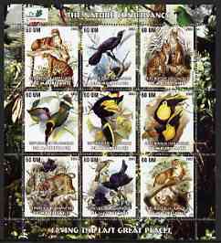 Mauritania 2003 The Nature Conservancy perf sheetlet containing set of 9 values (Birds & Animals by John Audubon) fine cto used, stamps on , stamps on  stamps on wildlife, stamps on  stamps on cats, stamps on  stamps on environment, stamps on  stamps on birds, stamps on  stamps on audubon