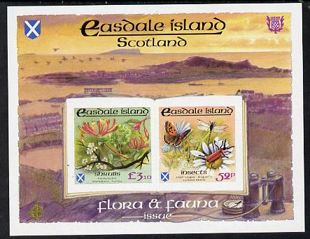 Easdale 1988 Flora & Fauna definitive imperf sheetlet containing 52p (Butterfly & Insects) & \A33.10 (Shrubs) unmounted mint, stamps on butterflies, stamps on flowers, stamps on insects, stamps on dragonflies, stamps on violas