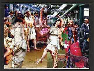 Tadjikistan 1999 20th Century Dreams #05 composite perf sheetlet containing 9 values unmounted mint (Isadora Duncan & Lenin), stamps on millennium, stamps on personalities, stamps on women, stamps on dancing, stamps on constitutions, stamps on lenin, stamps on entertainments