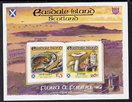 Easdale 1988 Flora & Fauna definitive imperf sheetlet containing 26p (Fungi) &  (Animals) unmounted mint, stamps on animals  fungi