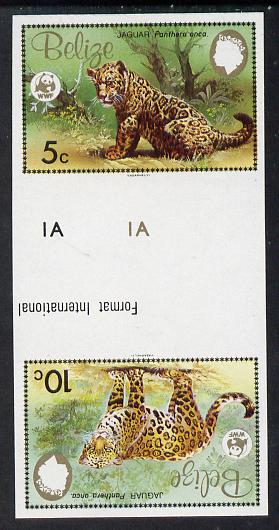 Belize 1983 WWF - Jaguar 5c & 10c in imperf se-tenant tete-beche gutter pair unmounted mint (SG 756-7), stamps on , stamps on  stamps on wwf    animals    cats, stamps on  stamps on  wwf , stamps on  stamps on 