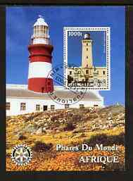 Benin 2003 Lighthouses of Africa perf m/sheet #01 with Rotary Logo fine cto used, stamps on , stamps on  stamps on lighthouses, stamps on  stamps on rotary