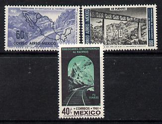 Mexico 1961 Chihuahua Railway set of 3 unmounted mint, SG 995-7, stamps on railways