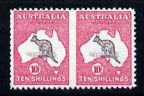 Australia 1913 Roo 10s horiz pair imperf between being a 'Hialeah' forgery on gummed paper (as SG 14var), stamps on , stamps on  stamps on animals, stamps on  stamps on kangaroos, stamps on  stamps on , stamps on  stamps on  kg5 , stamps on  stamps on , stamps on  stamps on forgery, stamps on  stamps on forgeries