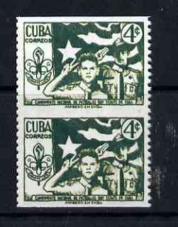 Cuba 1954 3rd National Scout Camp 4c vert pair with horiz perfs omitted being a 