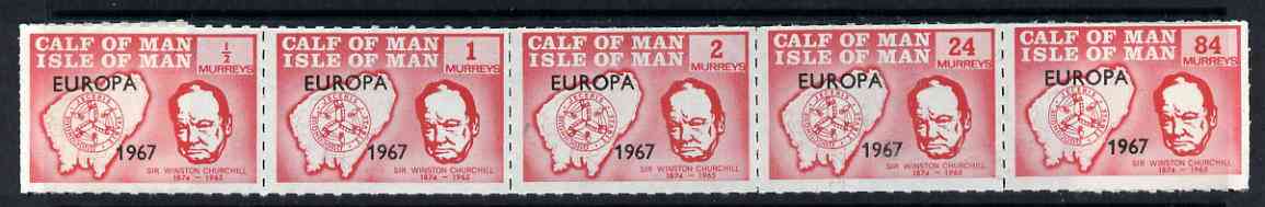 Calf of Man 1967 Europa 1967 overprinted on Churchill rouletted set of 5 in red (Rosen CA90-94) unmounted mint, stamps on , stamps on  stamps on churchill, stamps on  stamps on personalities, stamps on  stamps on maps, stamps on  stamps on europa